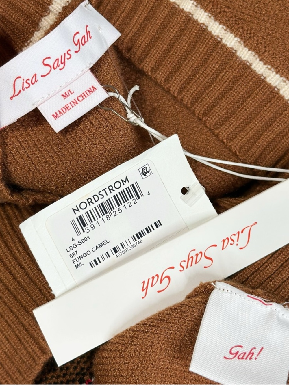 LISA SAYS GAH Fangio Oversized Knit Vest, Fungo Camel, M/L - Picture 11 of 11